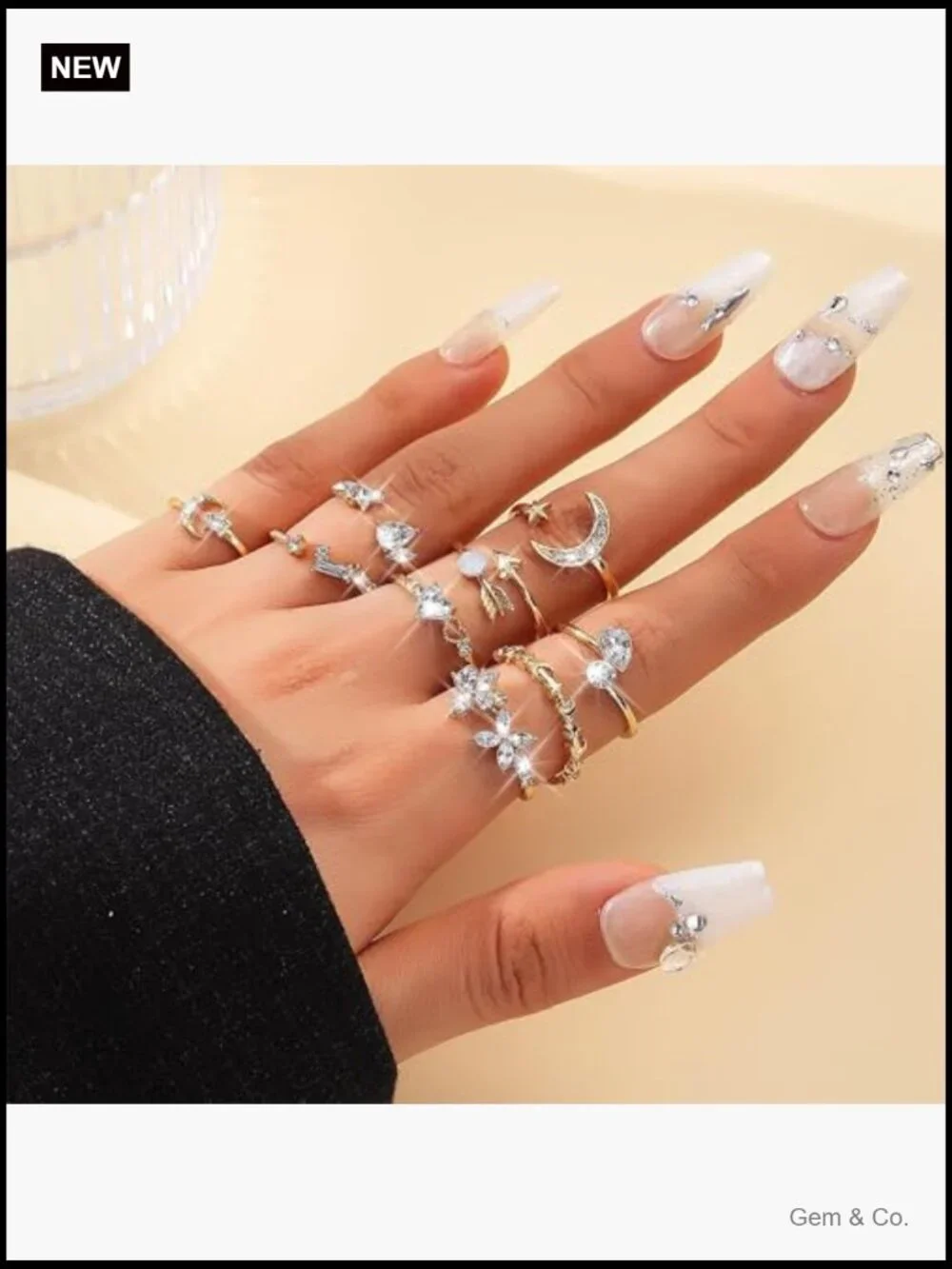 Star Moon Heart Stackable Ring Set for Women